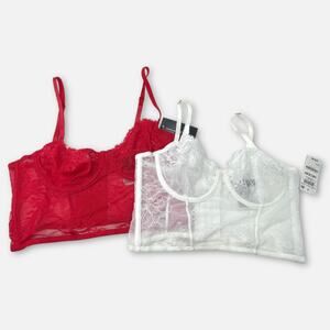 INC International Concepts NWT Longline 2 Pack Sheer Lace Bras Size M Red, White